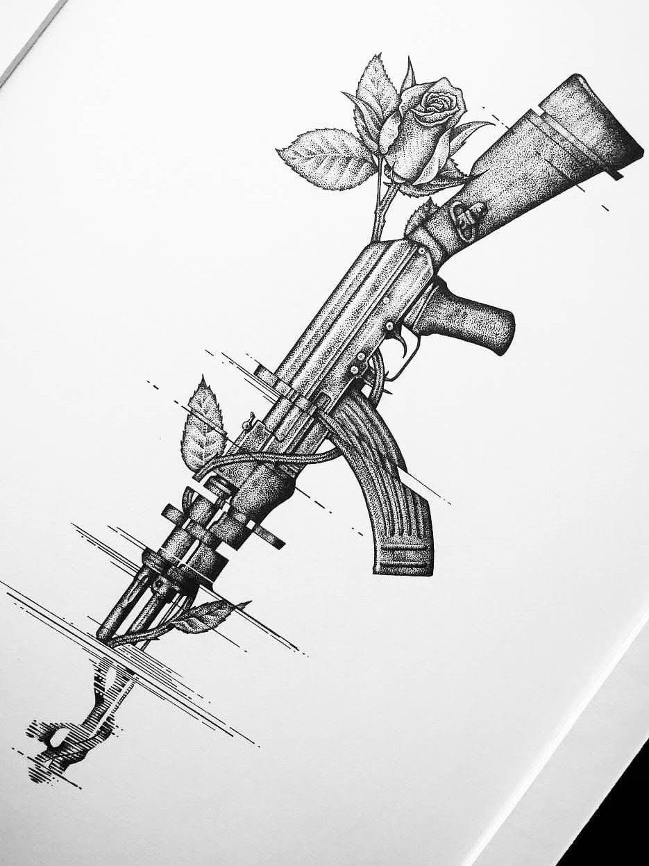 Cupid shooting ak47 illustration AK47 Tattoo Drawing Firearm Cupid AK47  white mammal png  PNGEgg