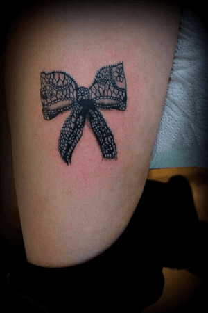Tattoo#lace#bow#legtattoo#blackandgrey#intenze#