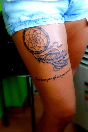 tattoo#legtattoo#dreamcatcher#pink#
