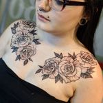 Soft Shaded Greyscale Roses Chest Tattoo