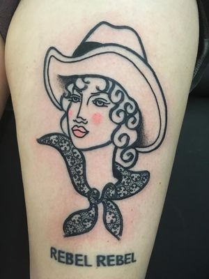 Tattoo by Meg Tuey #MegTuey #cutetattoos #cutetattoo #cute #ladyhead #cowgirl #cowboyhat #illustrative