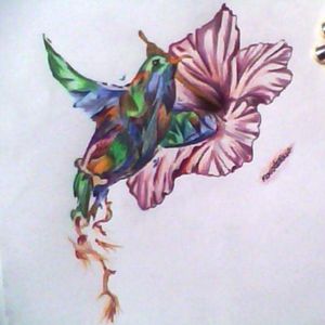 Here's my cute humming bird! Name; Rebirth Made with colored pencils #colortattoo #idea #birdtattoo #flowertattoo #watercolortattoo 