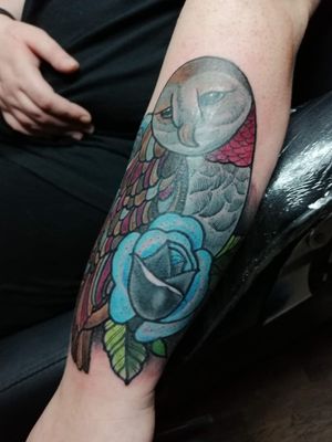 Neotraditional owl and rose