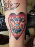 Funlottle clown heart on @jeseemessie #clown#heart#partytat#traditional#tattoo#traditionaltattoo#hearttattoo#clowntattoo#musink2019#victoryink#victoryinktattoo 