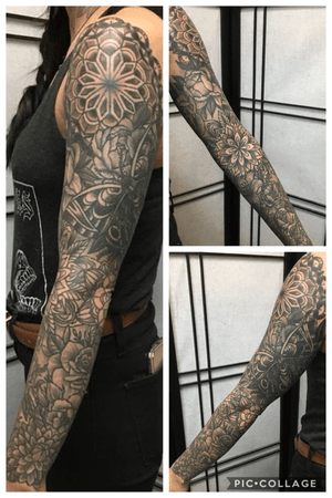 Floral Mandala sleeve with several cover-ups done by LeeLee Couture ig: fakelegfoxtattoo 