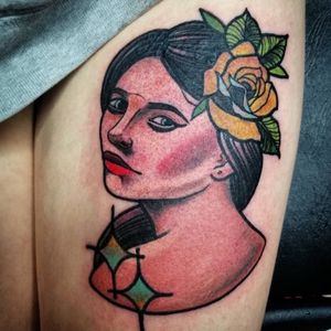 Neotraditional lady done today #neotraditional #neotraditionaltattoos #neotraditionallady #ladyhead #rose 