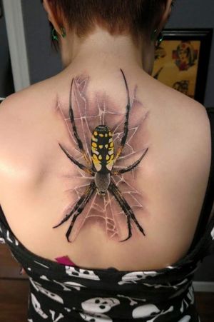 Badass Spider back piece by Artist Randy Rivera (325)374-5407