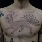 Tattoo by Jenna Bouma aka Slowerblack #JennaBouma #Slowerblack #naturetattoo #nature #animal #plants #environment #fox #kitsune #fire #handpoke