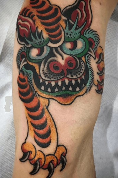 Custom tiger funk #tigertattoo #oldschooltattoo #traditional #color #customtattoo 