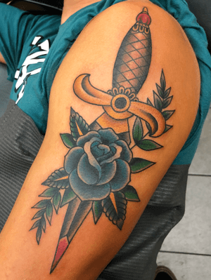 #dagger #daggertattoo #rose #traditional #neotraditional #color 