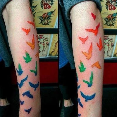 #rainbow #birds #rainbowtattoo #colourtattoo #pride #lgbti #sogay #armtattoo #sleeve