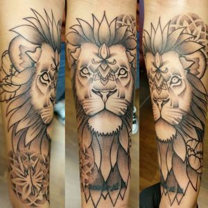 Ornamental & Dotwork Lion Piece on the forearm by Artist Chris AdamsInstagram: @cdonadans
