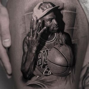 Tattoo by Inal Bersekov #InalBersekov #blackandgrey #realism #realistic #hyperrealism #MichaelJordan #basketball #portrait #sports