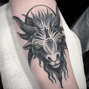 #goat #goattattoo #tattoo #ohiotattooers #clevelandtattooartist #thisiscle #blackandgrey #Black #blackwork #satanicgoat #animal #traditional 