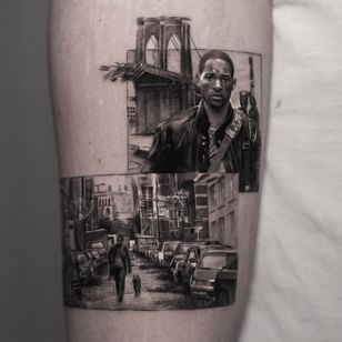 Tatuaje de Inal Bersekov #InalBersekov #black grey #realism #realistic #hyperrealism #WillSmith #IAmLegend # Landscape #Cars #Urban Landscape #film #film