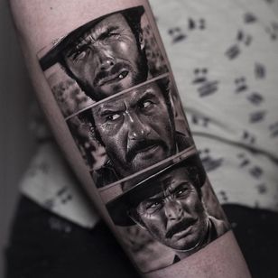 Tatuaje de Inal Bersekov #InalBersekov #gris negro #realismo #realista #hiperrealismo #ClintEastwood #DirtyHarry #película #película #retrato