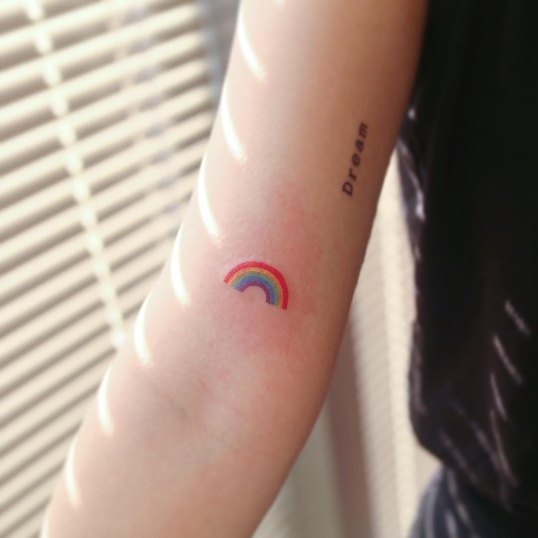 Rainbow umbrella tattooed on the wrist