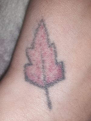 Leaf - homemade stick n' poke 5 years old, left hand Done by myself RIP Katie 🌹