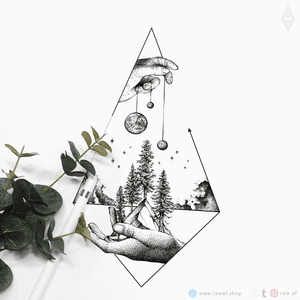 In your hands - limited tattoo design, only one download available. Be the fastest and get this design, then it’ll become unavailable for others. www.rawaf.shop/tattoo/limited 🖤 #dotwork #galaxy #nature #mountain #geometric #blackwork #black #blackandgrey 