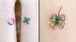 Tattoo on the left by Tattooist Banul and tattoo on the right by Tattooist Dal #TattooistBanul #TattooistDal #StPatricksDaytattoos #StPatricksDay #holidaytattoo #clover #fourleafedclover #green #plant #leaf #rainbow
