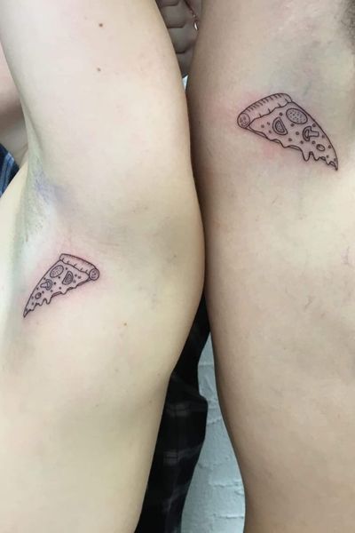 We love pizza #pizza #matchingtattoos #germany #armpit #love #freehand #art #linework #Black 