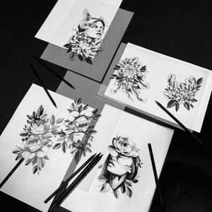 #available #tattooidea #roses #chrysanthemum #portrait #tattoodo #sketch #Flash 