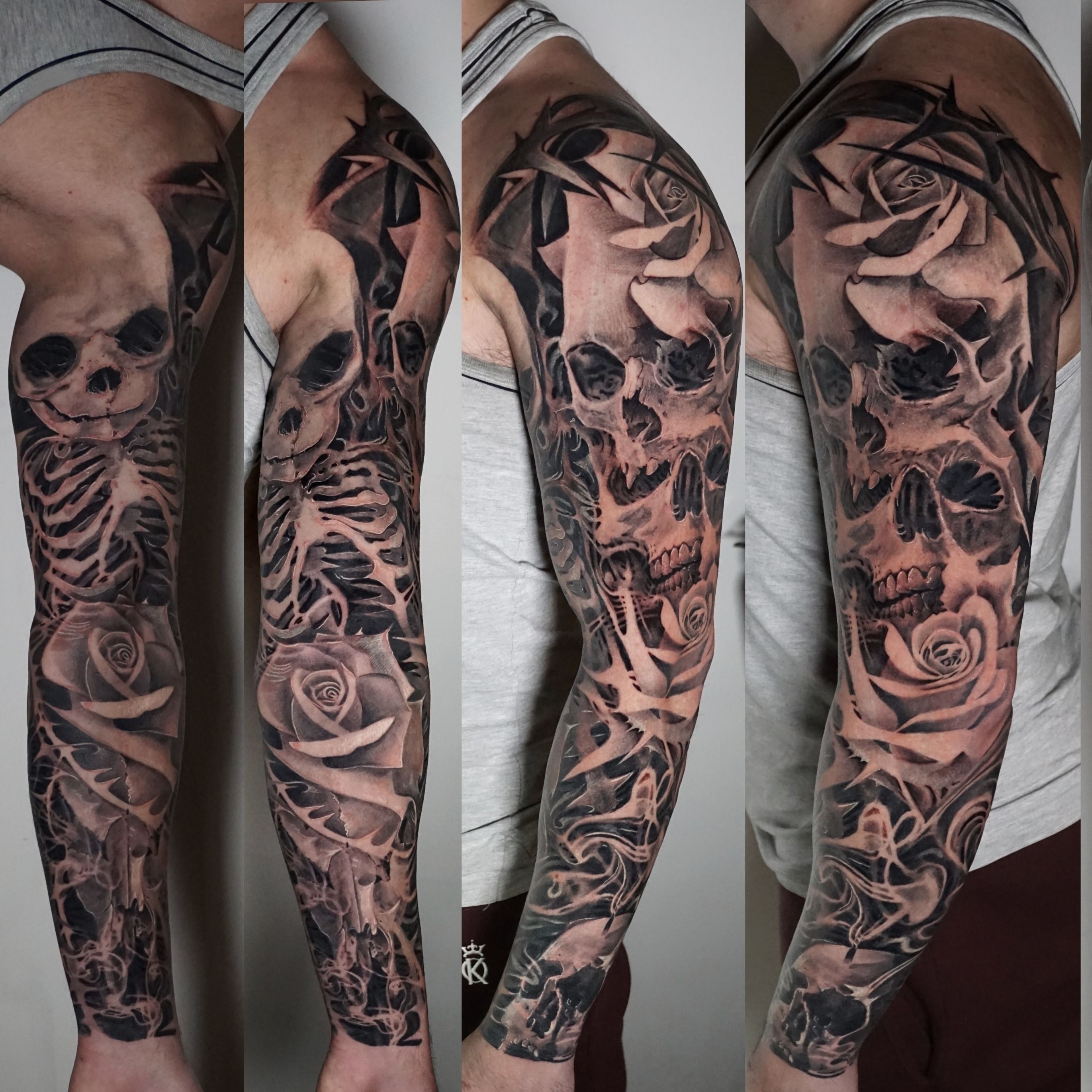 Tattoo uploaded by Alo Loco Tattoo • Black and grey full sleeve tattoo of Skulls and roses by Alo Loco London Best London tattoo artist • Tattoodo