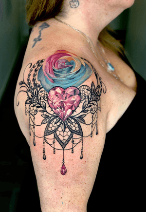 Mandala color tattoo womens