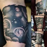 Greyscale Galaxy Planets Tattoo Arm Wrap