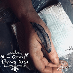 Feather thumb tattoo!! Our client has nerve damage and struggled with the first tattoo she had, so she didn't think she could have tattoos. But thanks to @drnumb.retailers numbing cream, we managed to do this little one!! 💀😘✊....#feather #feathertattoo #blackink #outlines #whitefeather #whitefeathertattoo #eternalink #barberdts #thecaptainscrowsnest #tccn #handtattoo #tattoo #tattoodesign #tattooart #tattoostyle #art #artwork #illustration #sketch #freehandtattoo #shading #drnumb #nolimits #simplistictattoo #handdrawn #thumbtattoo #partoneoftwo