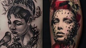 Tattoo on the left by Francesco Bianco and tattoo on the right by Thomas Carli Jarlier #ThomasCarliJarlier #FrancescoBianco  #portraittattoos #portrait #face