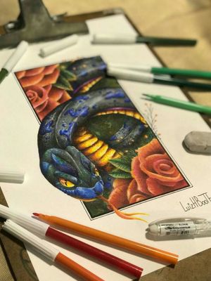 PLEASE! DON'T COPY 🙏POR FAVOR NÃO COPIE 🙏Draw using school markersDesenho feito com canetinhas escolares, daquelas bem vagabundas hahah#LuizHBoothTattoo #ColoredDraw #coloredpencil #color #handdraw #snake #snakedraw #roses #rosesdraw #desenho #markers #originaldraw #rosas #cobra #realismo #realistic #realism