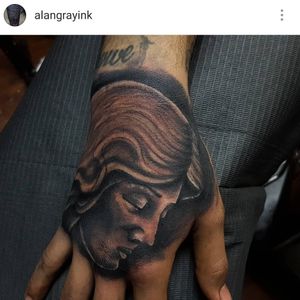 Angel  tattoo hand by @alangrayink 