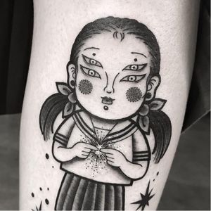 Tattoo by Mika Baby #MikaBaby #portraittattoos #portrait #face #anime #manga #cute #star #surreal #strange