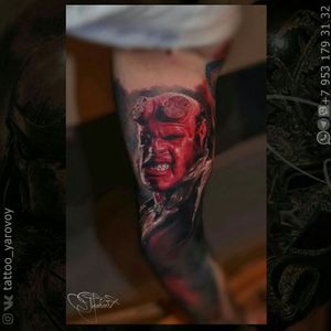 Realistic tattoo with Hellboy. #HellBoy #hellboytattoo #realistic #realism #realistictattoo 