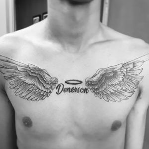 Homenagem ao irmão, do nosso amigo Denilson! 😍✍️👼Faça já seu orçamento! (62) 9 9326.8279#tattoo #ink #blackwork #tattoolife #Tatuadouro #love #inkedgirls #Tatouage #eletricink #igtattoo #fineline #draw #tattooing #tattoo2me #tattooart #instatattoo #tatuajes #blackink #wings #wingstattoo #homenagem #jobstopper #tatuagemdelicada #chesttattoo 