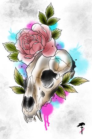 Neotraditional/watercolor wolf skull #wolf #skull #neotraditional #neotrad #neotraditional #watercolor