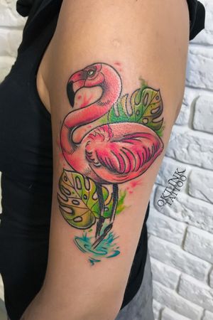 Watercolor flamingo#watercolor #bird #czaszka #traditional #color #neotraditional