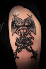 Black and Grey Upper Arm Baphomet Tattoo