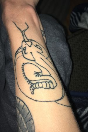 Wraps around my arm so you cant see the other side but i got an american traditional snake next to the bear on my forearm. Done by Squid at Lucky Horseshoe in Weatherford. 