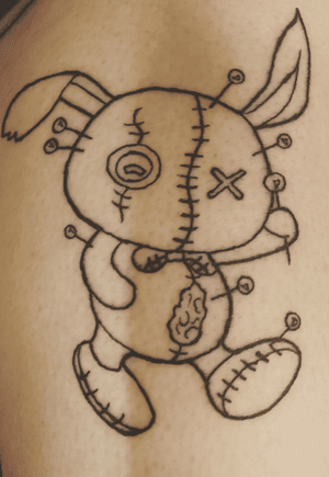 Voodoo Bunny Doll i did on myself the other day! 🖤🖤 #tattoos #VoodooDoll #inked #tatoooftheday #girlswithtattoos #girlswithink #thightattoo #blackandgrey #linework
