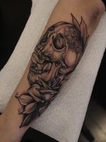 Tattoo by Katie Wilson #KatieWilson #coveruptattoos #coveruptattoo #coverup #tattoocoverup #scarcoverup #blackandgrey #skull #mandala #rose #flower #floral #leaves #illustrative #neotraditional