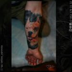 Realistic tattoo with dog. #pitbull #pitbulltattoo #dog #dogtattoo #realism #realistictattoo 