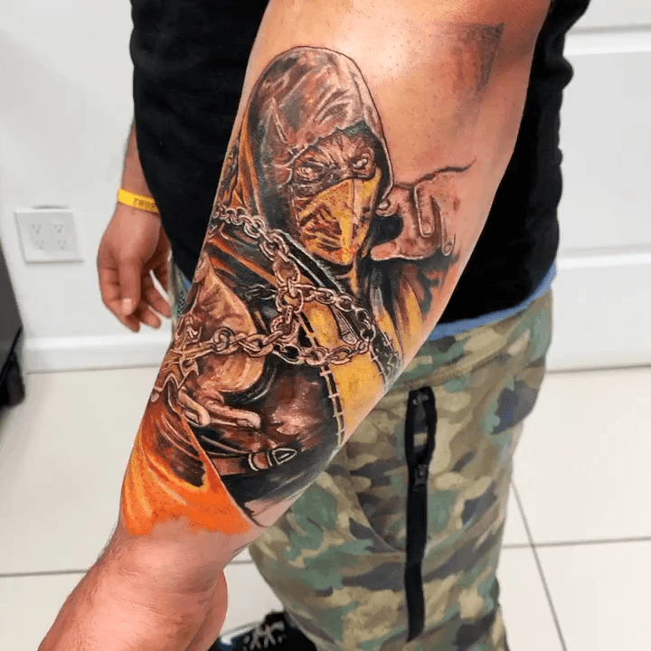 Mortal Kombat tattoo by Denis Sivak  Post 13034  Gamer tattoos Scorpion  tattoo Mortal kombat tattoo