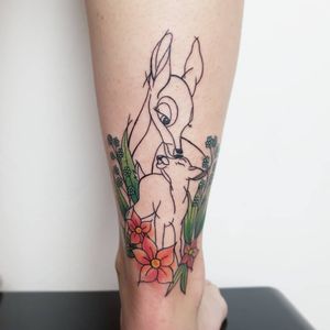 Tattoo by Stephanie Tomschitz #StephanieTomschitz  #coveruptattoos #coveruptattoo #coverup #tattoocoverup #scarcoverup #deer #bambi #flowers #floral #leaves
