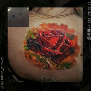 Realistic tattoo of red rose (cover up) #coverup #coveruptattoo #redrose 