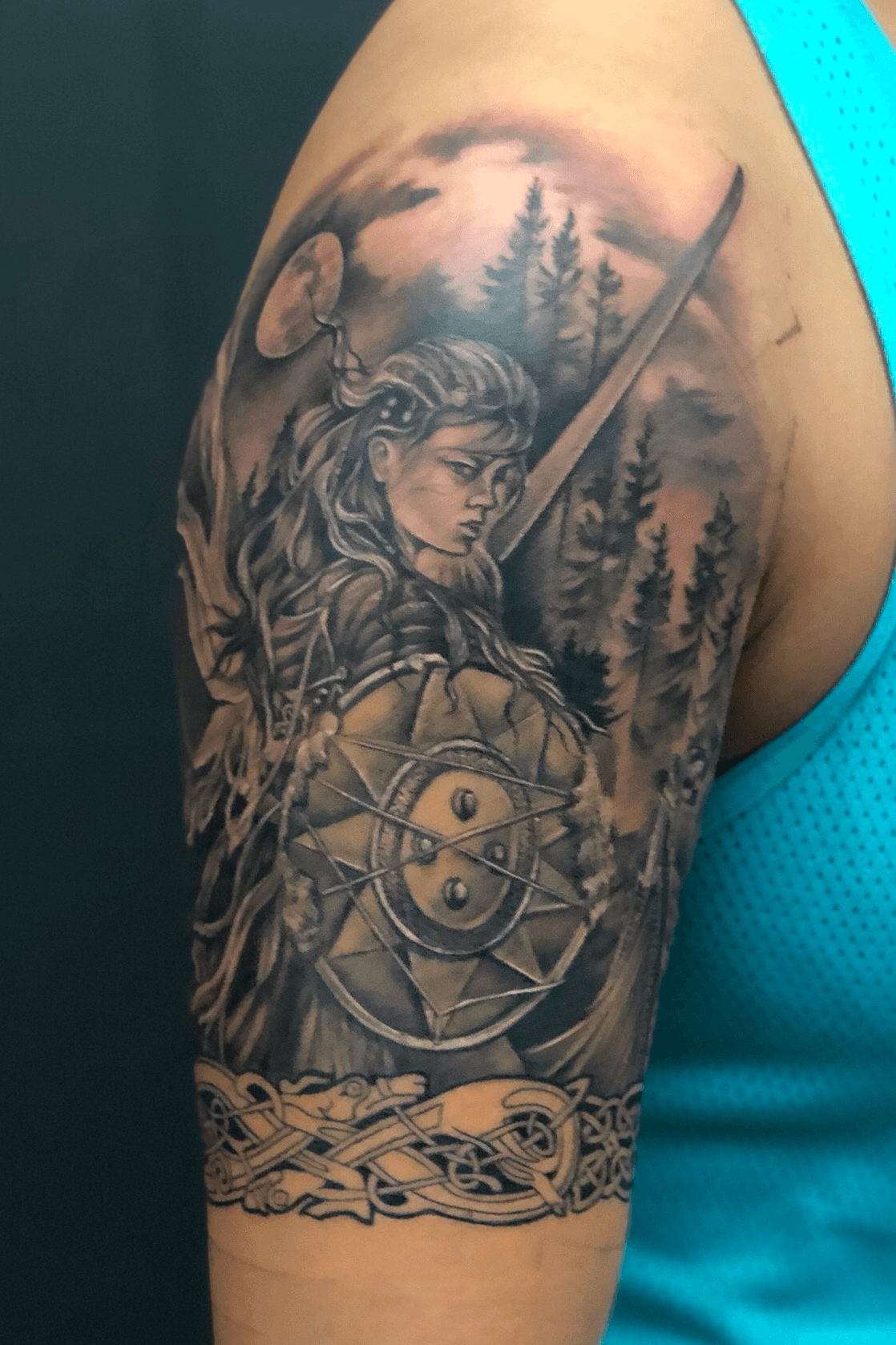 Viking shield maiden by Kody Richard at Lost Soul Studio  Racine  Wisconsin 23 hours over 3 sessions  Valkyrie tattoo Viking shield maiden  Nordic tattoo