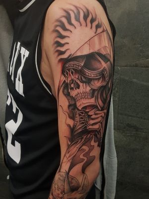 GRIM REAPER, 3rd session of my sleeve. Done at Gs And Gents Tattoo The Hague by sadkaya.