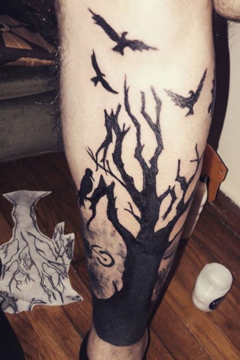 Dead Man And Crows Tattoos On Bicep