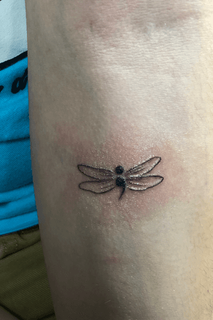 My first tattoo; a dragonfly with a semicolon as the body